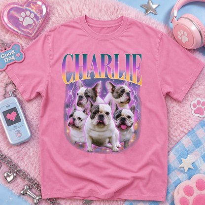 Custom Lightning Pet Portrait Washed T-Shirt