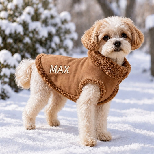 Personalized Sherpa Trim Suede Pet Vest with Leash Hole