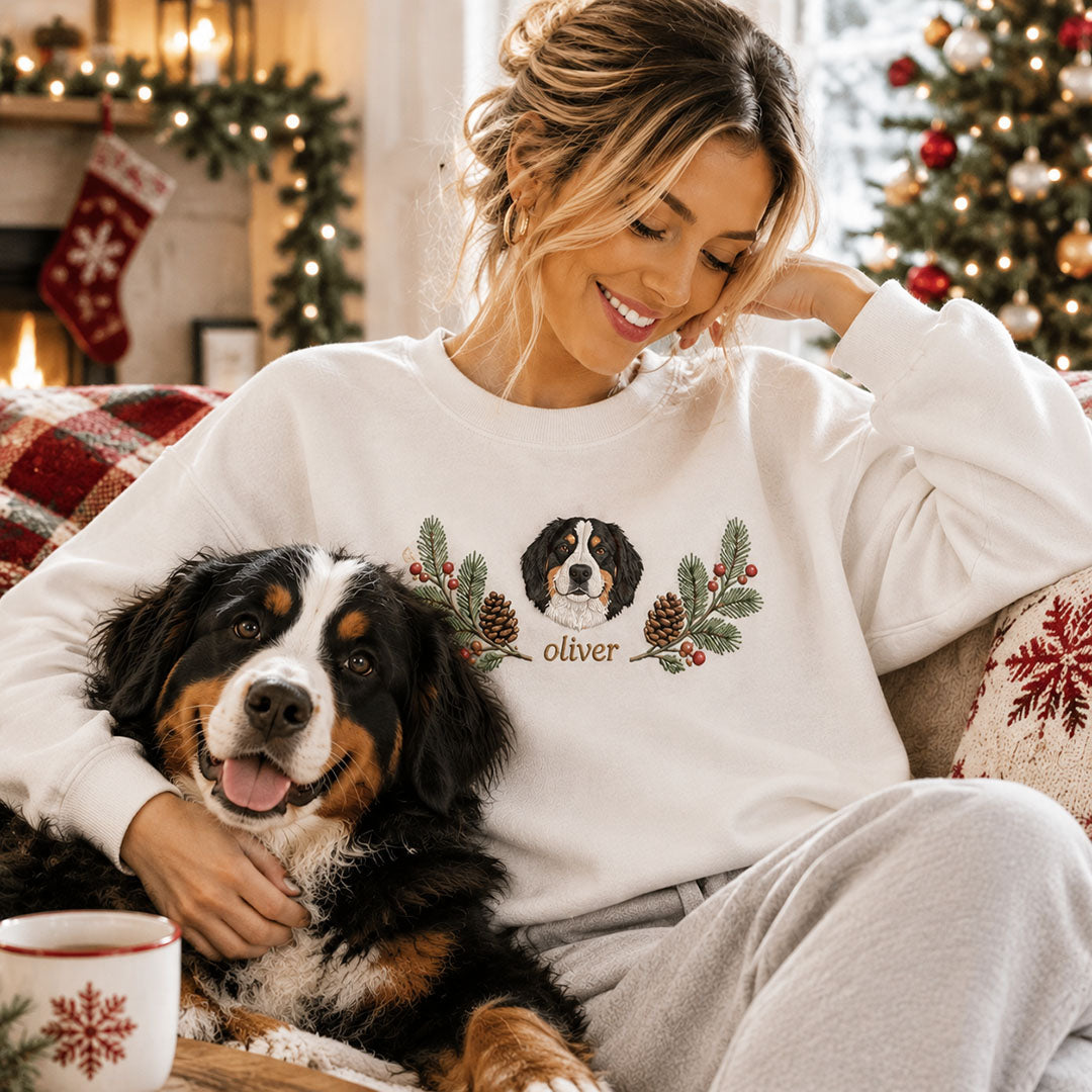 Custom Pet Photo Christmas Wreath Pet Sweatshirt