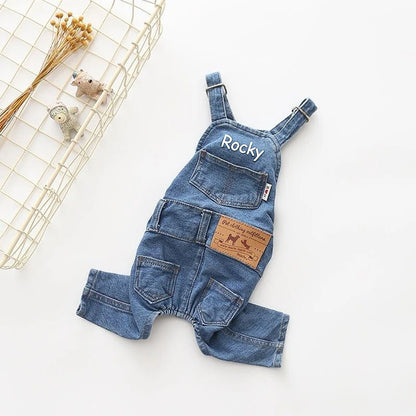 Personalized Embroidered Name Dog Denim Overalls