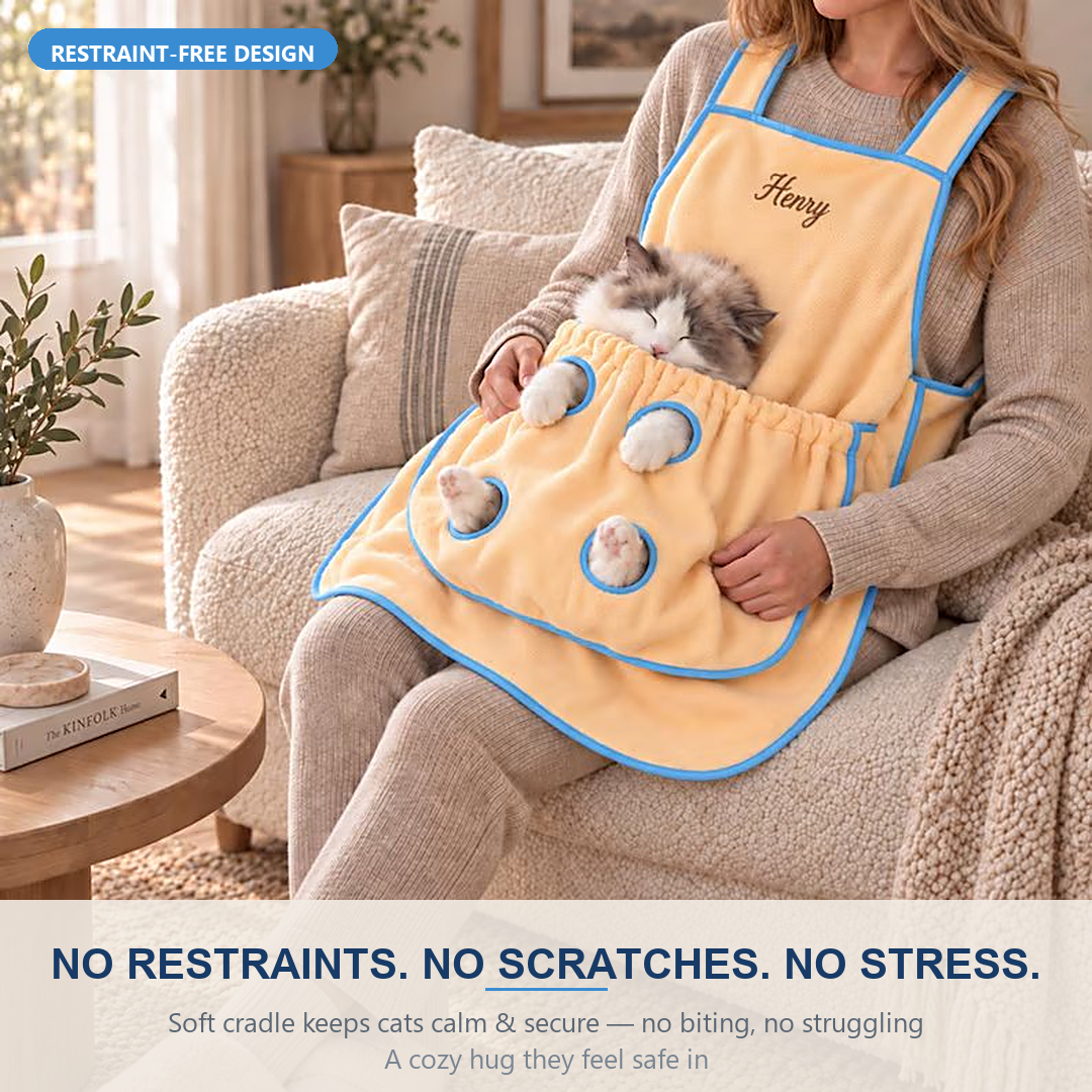Puptailor Personalized Cat Cuddle Apron-Wearable Lap Protector For Brushing, Grooming And Nail Trimming