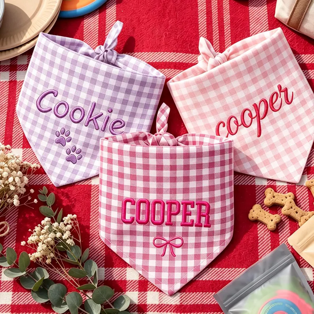 Personalized Embroidered Gingham Pet Bandana