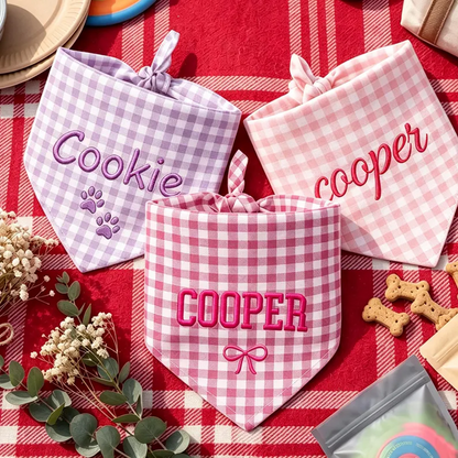 Personalized Embroidered Gingham Pet Bandana