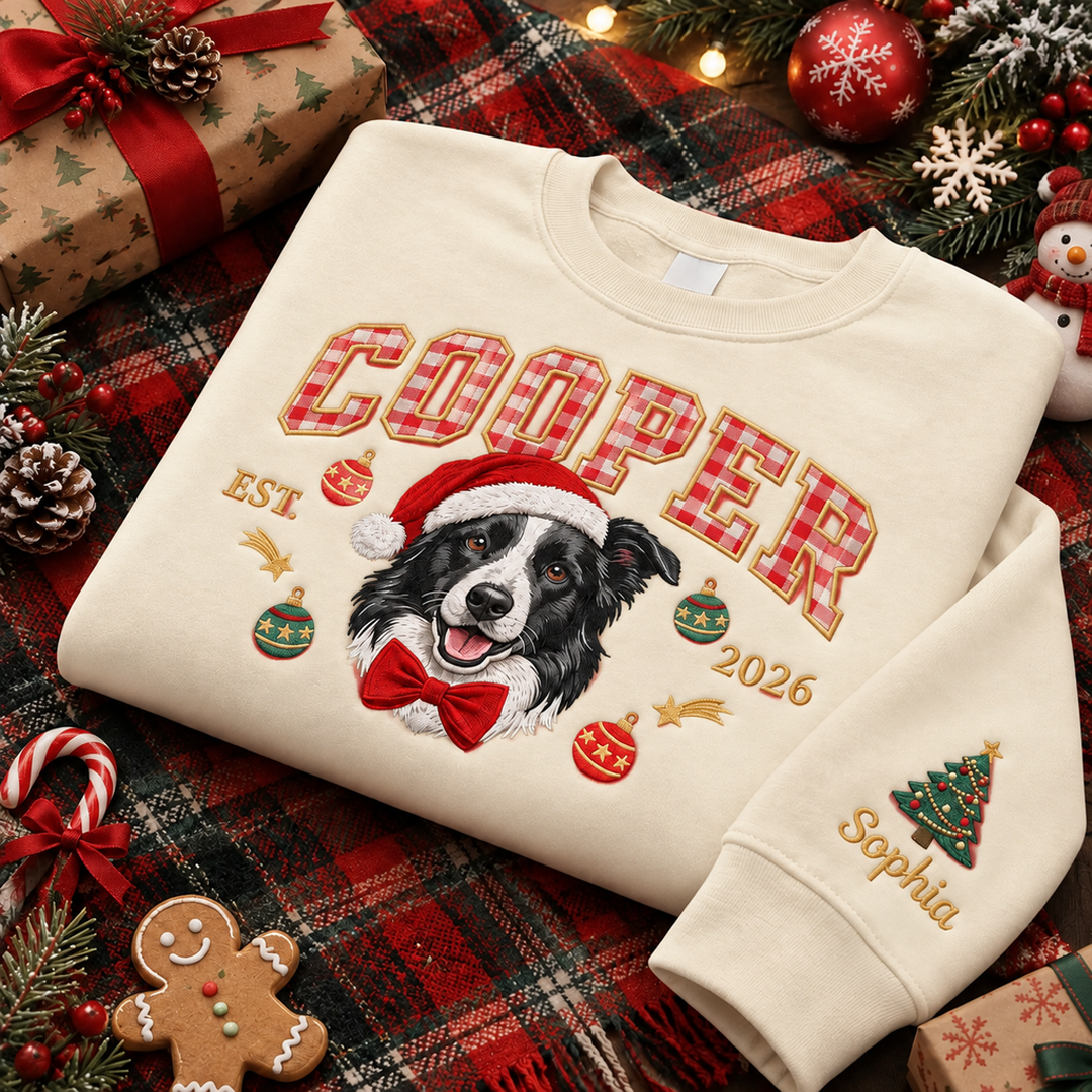 Custom Gingham Letter Pet Portrait Christmas Sweatshirt