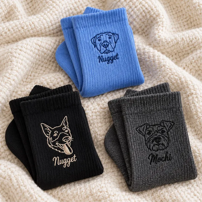 Custom Line-Art Pet Portrait Socks with Name