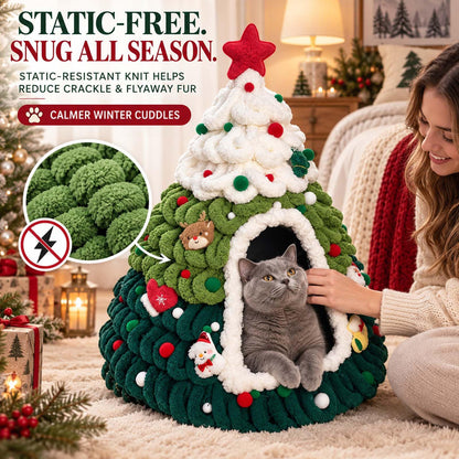 Snow-Capped Christmas Tree Cat Cave Bed