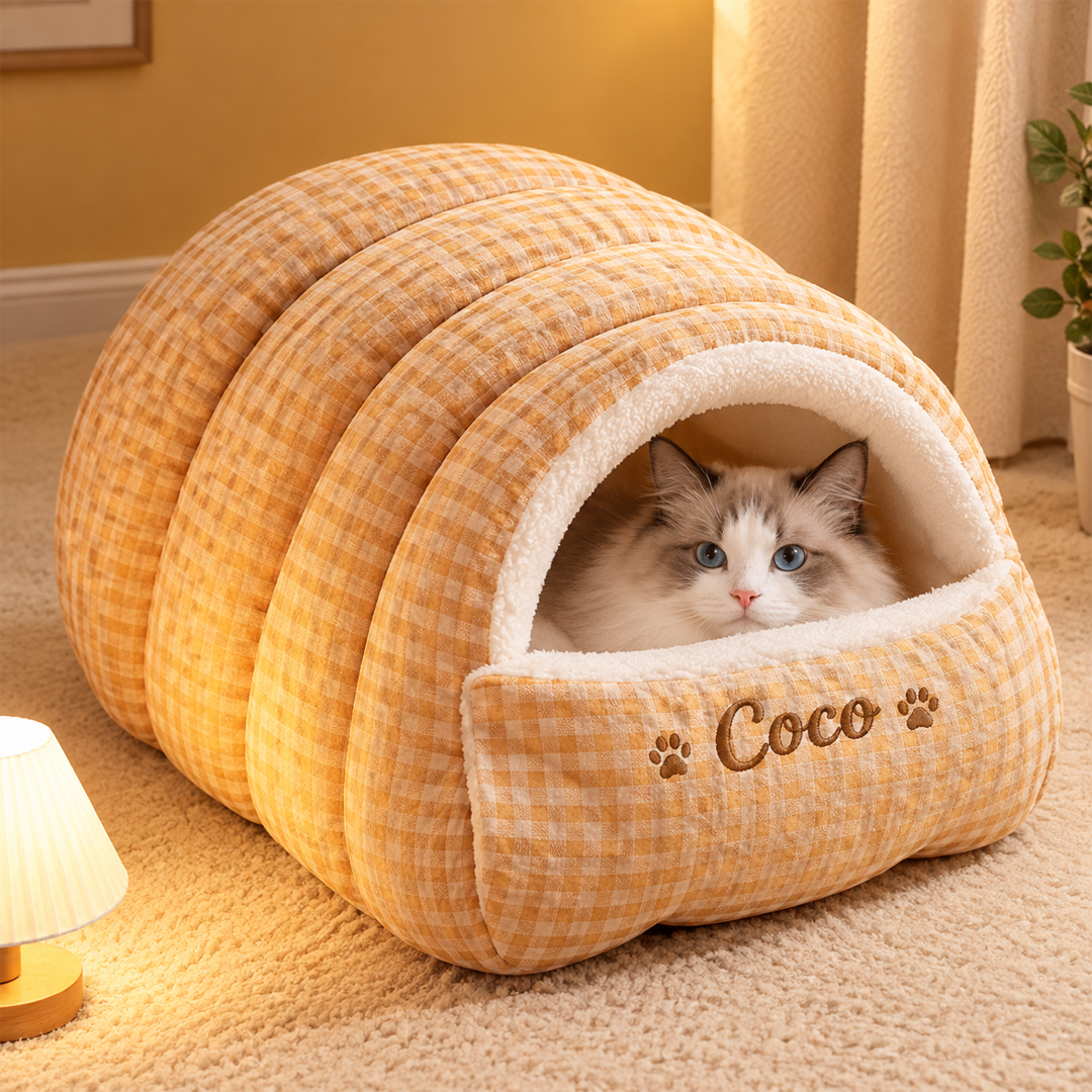 Puptailor Personalized Plush Warm Pet Cave Bed-Detachable Cozy Pet House for Cats Small Dogs