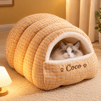 Puptailor Personalized Plush Warm Pet Cave Bed-Detachable Cozy Pet House for Cats Small Dogs