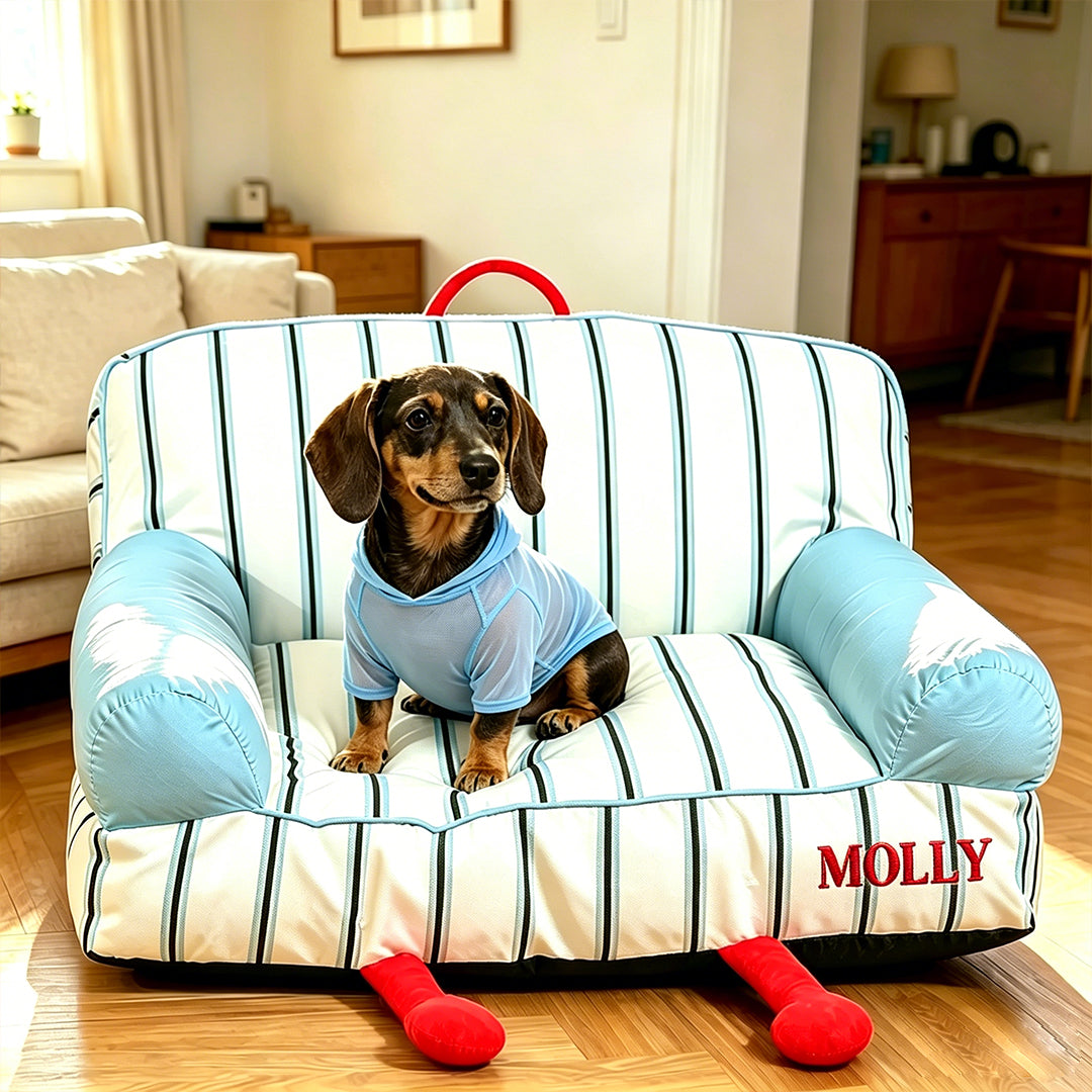 Personalized Embroidery Striped Pet Sofa Bed