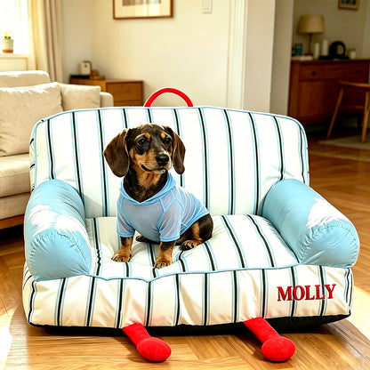 Personalized Embroidery Striped Pet Sofa Bed