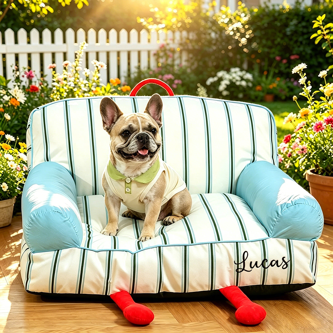 Personalized Embroidery Striped Pet Sofa Bed