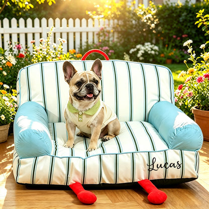 Personalized Embroidery Striped Pet Sofa Bed