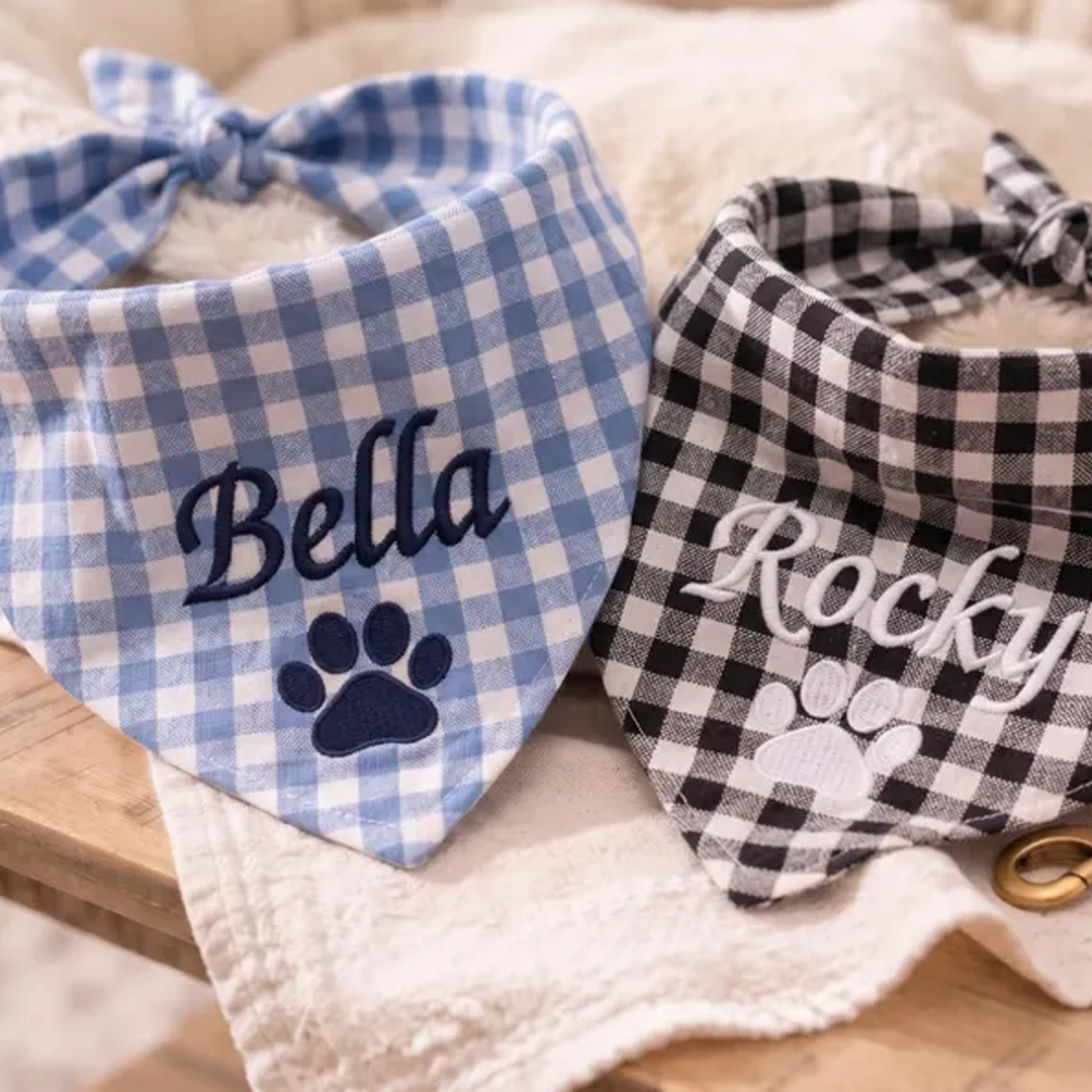 Personalized Embroidered Gingham Pet Bandana