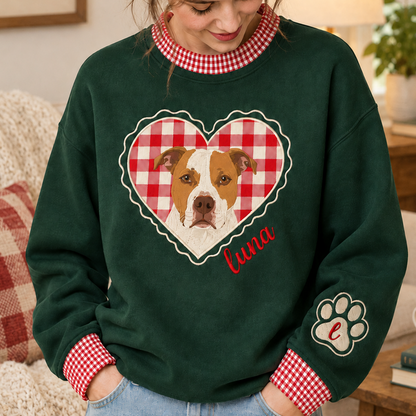 Custom Gingham Heart Pet Portrait Mock Neck Sweatshirt
