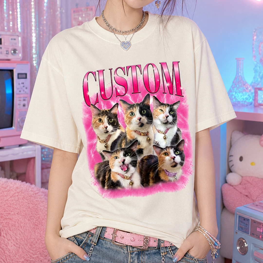 Custom Big Name Pet Portrait Washed T-Shirt