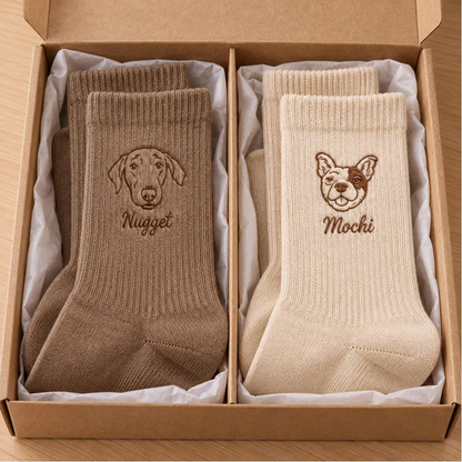 Custom Line-Art Pet Portrait Socks with Name