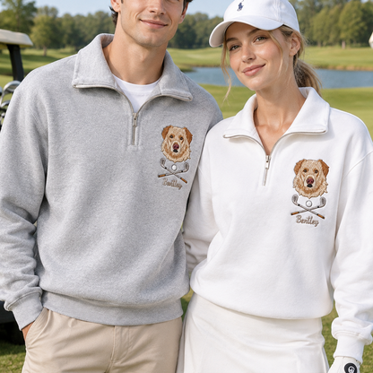 Custom Golf Pet Portrait Quarter Zip Sweatshirt