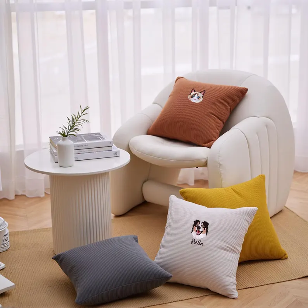 Custom Embroidered Pet Portrait Pillow
