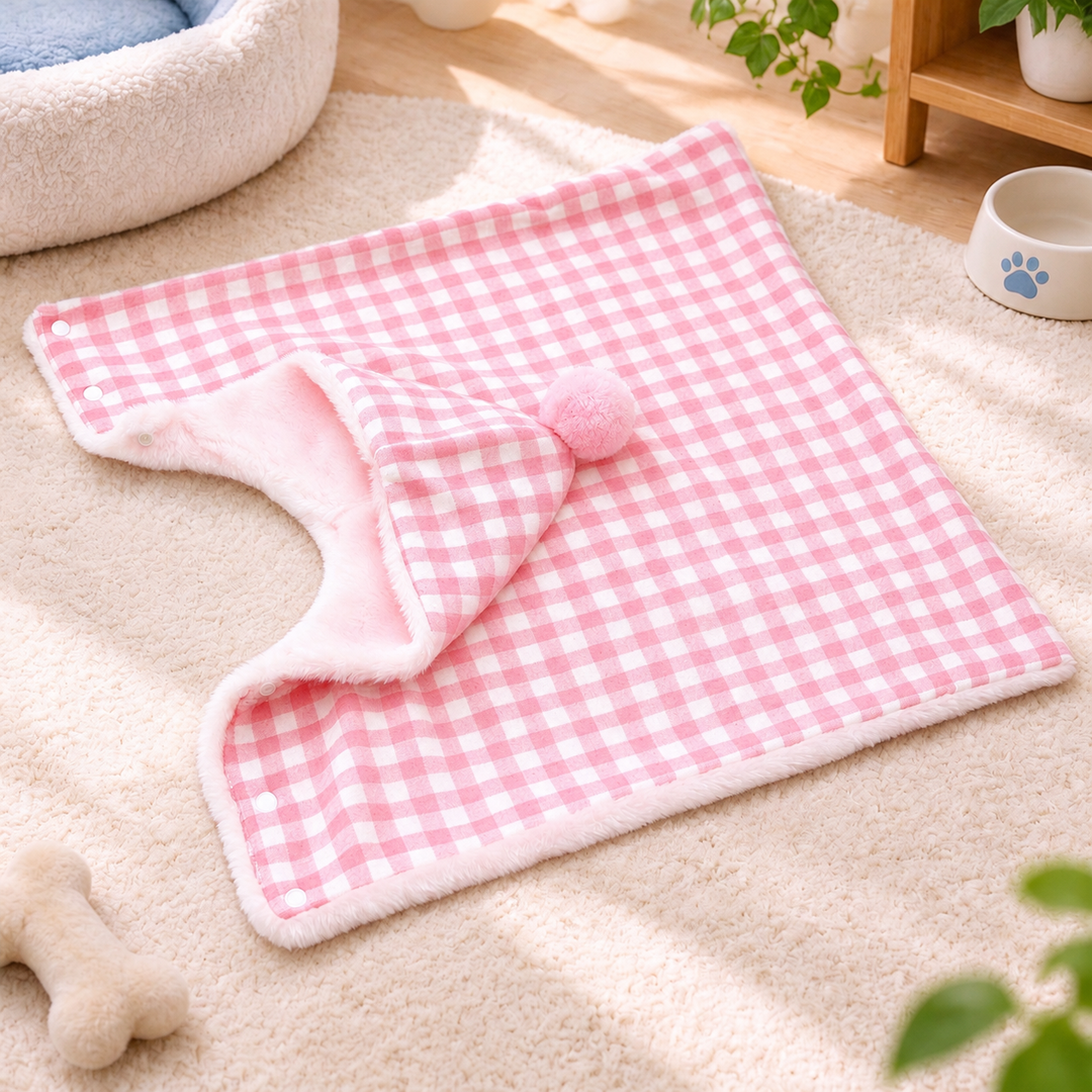 Personalized Plaid Hooded Pet Cape with Pompom