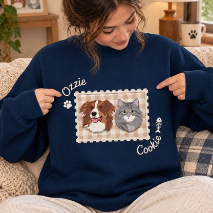 Custom Gingham Pet Portrait Mock Neck Sweatshirt