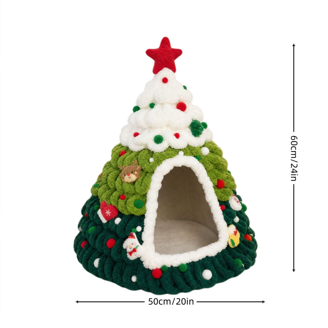 Snow-Capped Christmas Tree Cat Cave Bed
