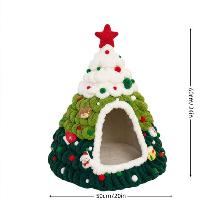 Snow-Capped Christmas Tree Cat Cave Bed