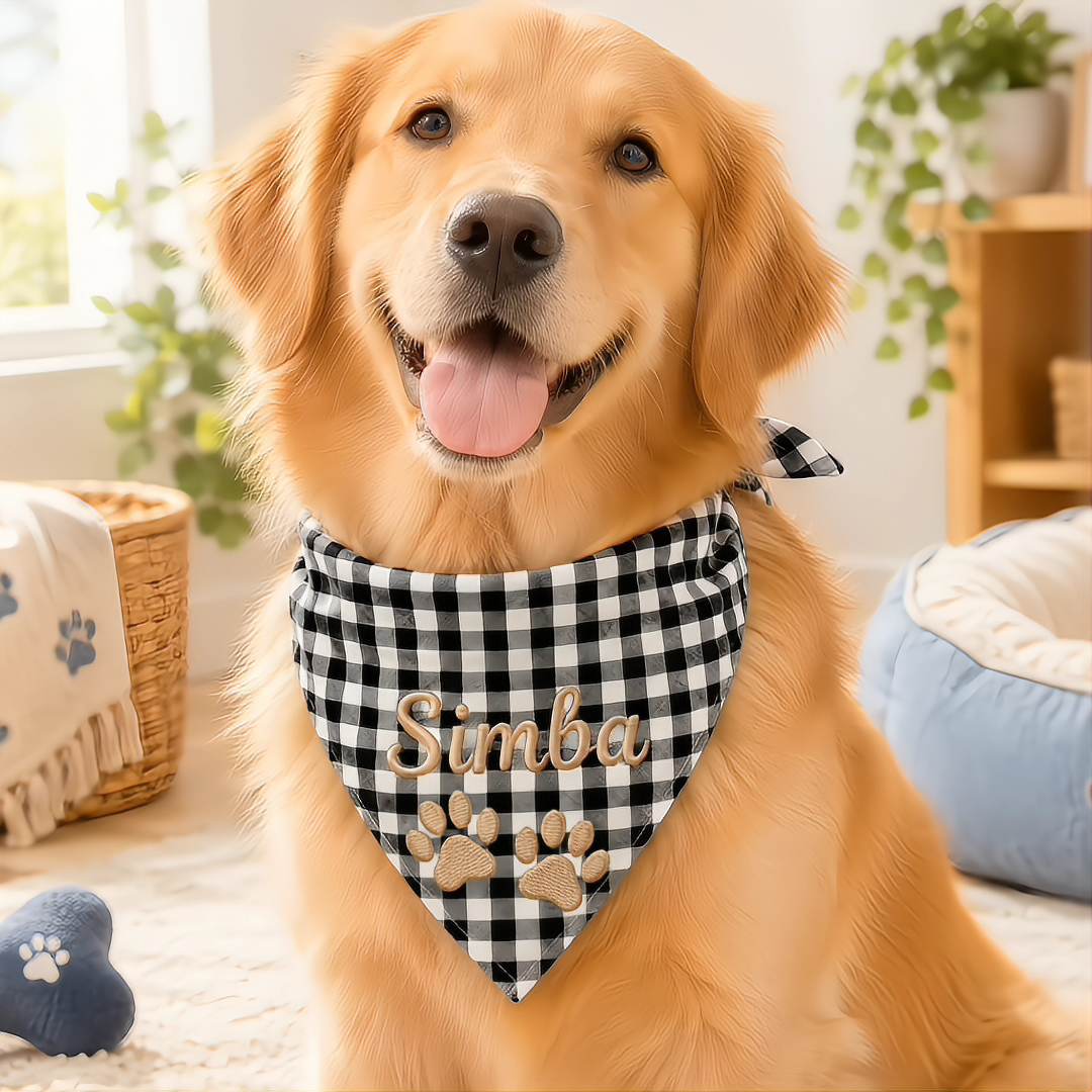 Personalized Embroidered Gingham Pet Bandana
