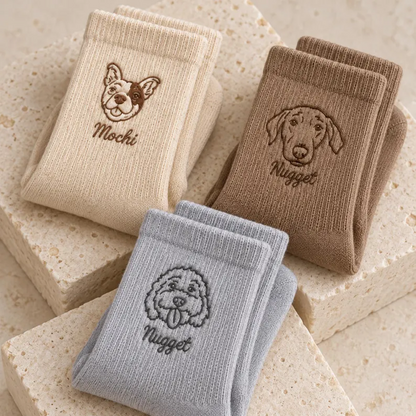 Custom Line-Art Pet Portrait Socks with Name