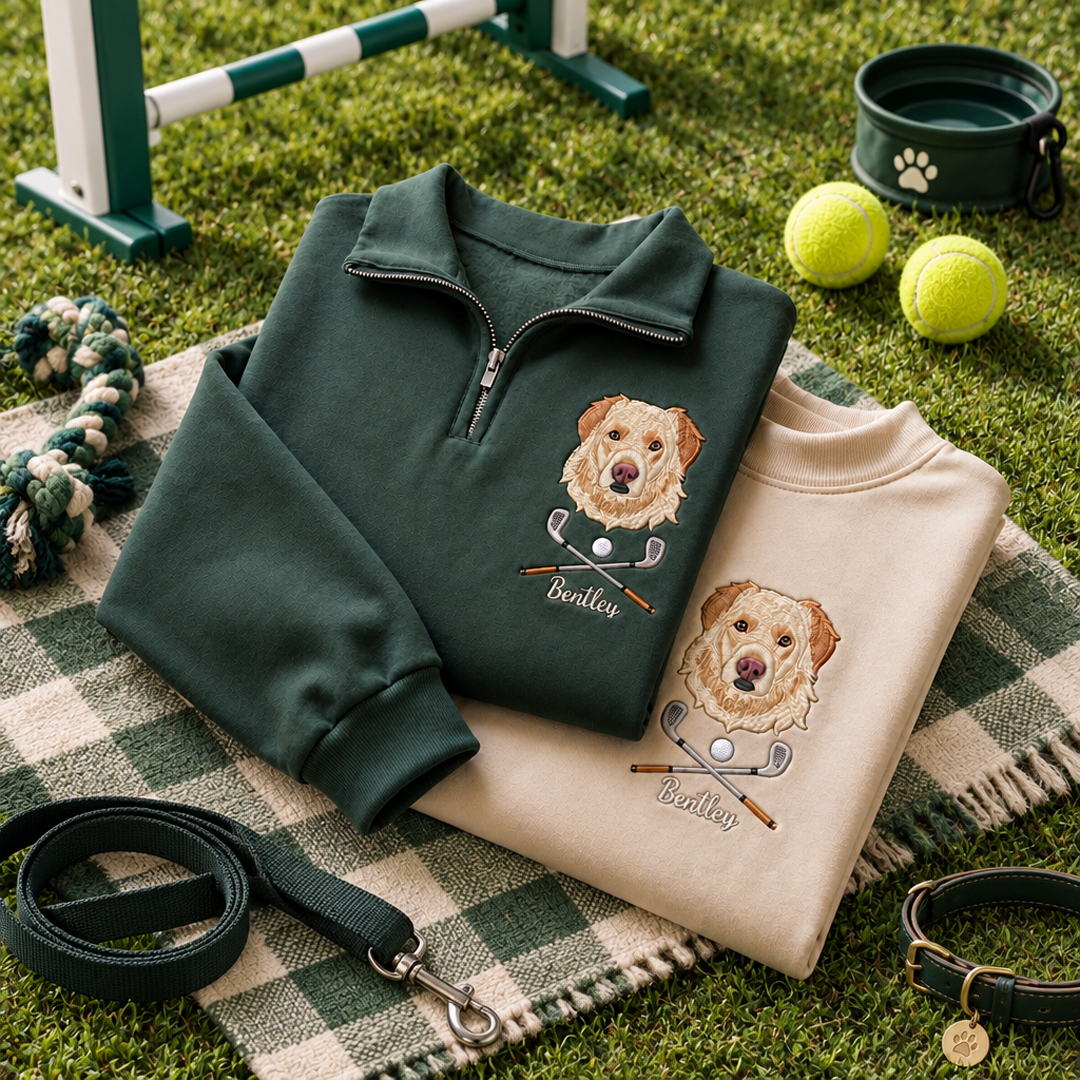 Custom Golf Pet Portrait Quarter Zip Sweatshirt