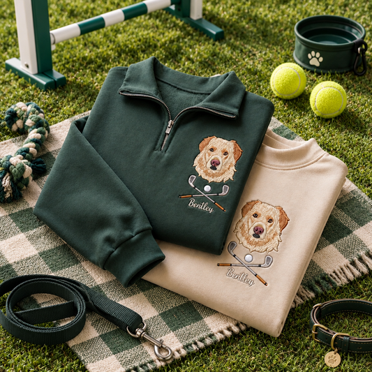 Custom Golf Pet Portrait Quarter Zip Sweatshirt