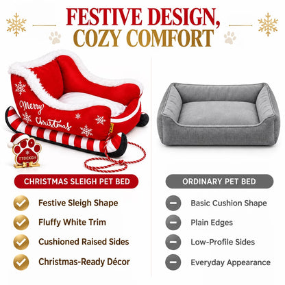 Santa Sleigh Pet Bed with Plush Fur Trim