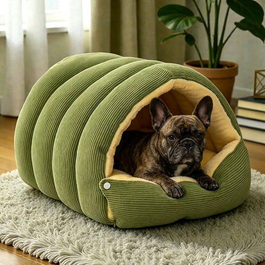 Striped Semi-Enclosed Pet Cave Bed