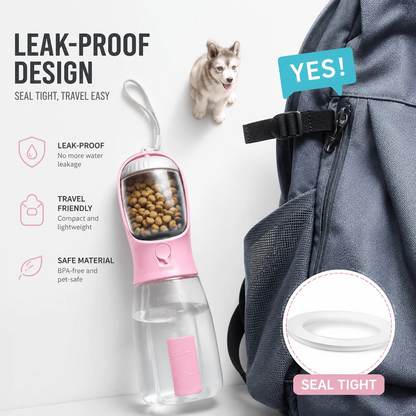 3-in-1 Dog Water Bottle with Food Cup & Bag Holder