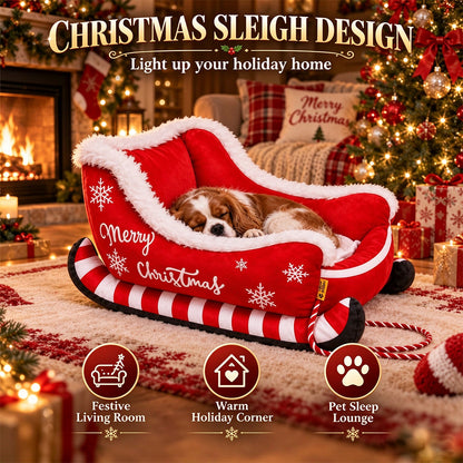 Santa Sleigh Pet Bed with Plush Fur Trim