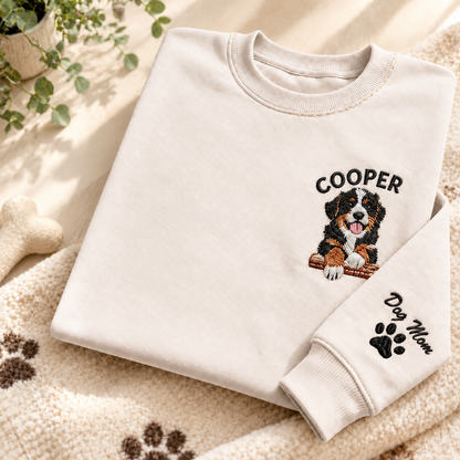 Custom Pocket Pet Portrait Sweatshirt with Dog Mom Sleeve
