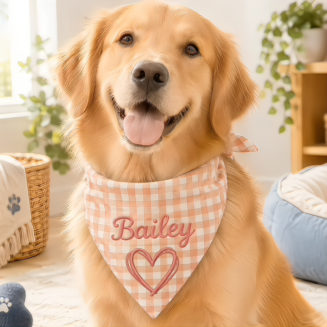 Personalized Embroidered Gingham Pet Bandana