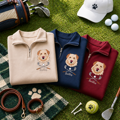 Custom Golf Pet Portrait Quarter Zip Sweatshirt