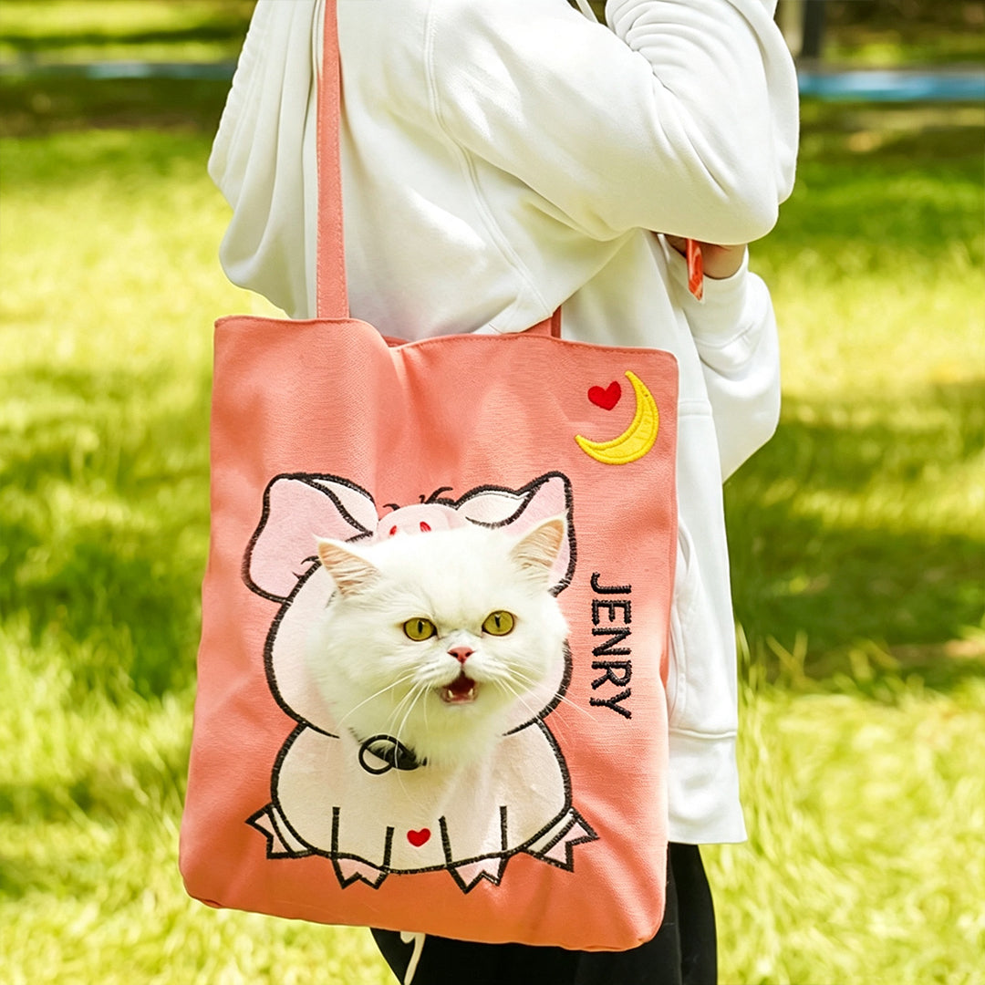 Personalized Embroidered Name Cute Cartoon Pet Tote Bag