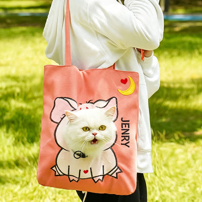 Personalized Embroidered Name Cute Cartoon Pet Tote Bag