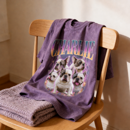 Custom Lightning Pet Portrait Washed T-Shirt