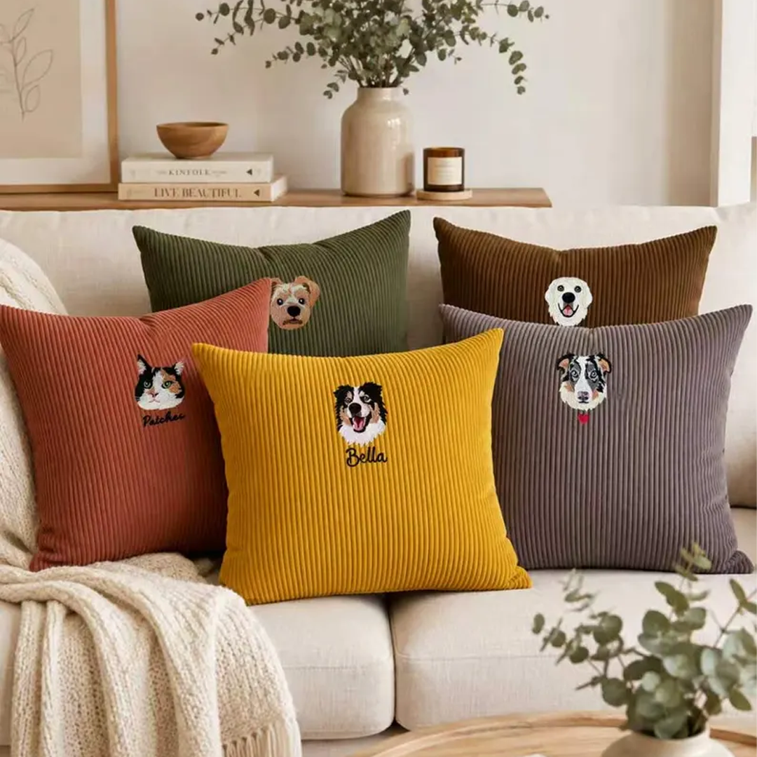 Custom Embroidered Pet Portrait Pillow