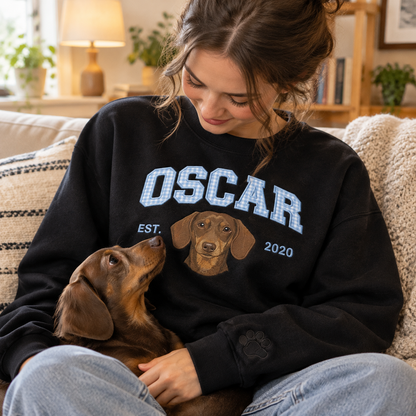 Custom Varsity Name Pet Portrait Sweatshirt