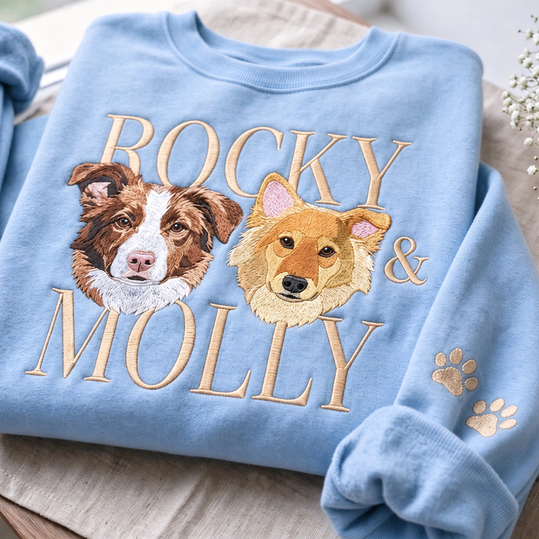 Custom Big Name Pet Portrait Sweatshirt with Paw Sleeve