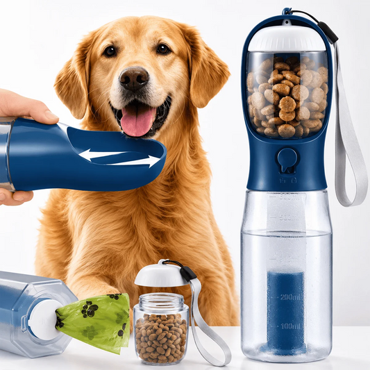 3-in-1 Dog Water Bottle with Food Cup & Bag Holder