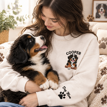 Custom Pocket Pet Portrait Sweatshirt with Dog Mom Sleeve