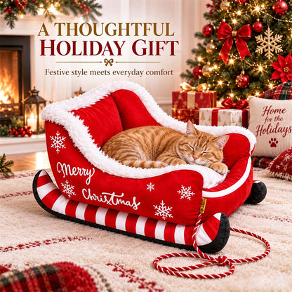 Santa Sleigh Pet Bed with Plush Fur Trim