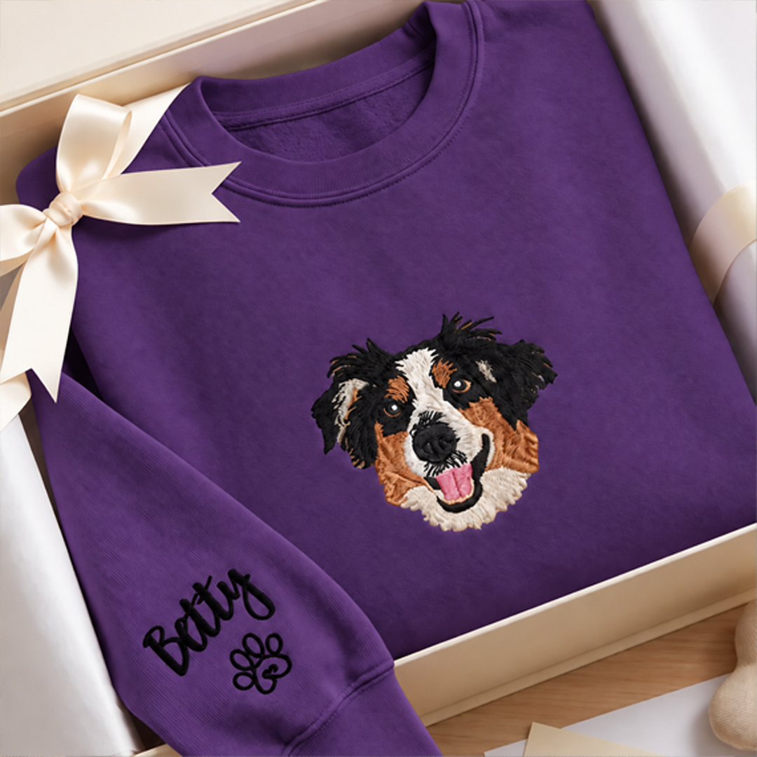 Custom Minimalist Pet Face Embroidered Sweatshirt