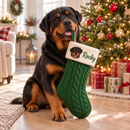 Custom Pet Portrait Cable Knit Christmas Stocking