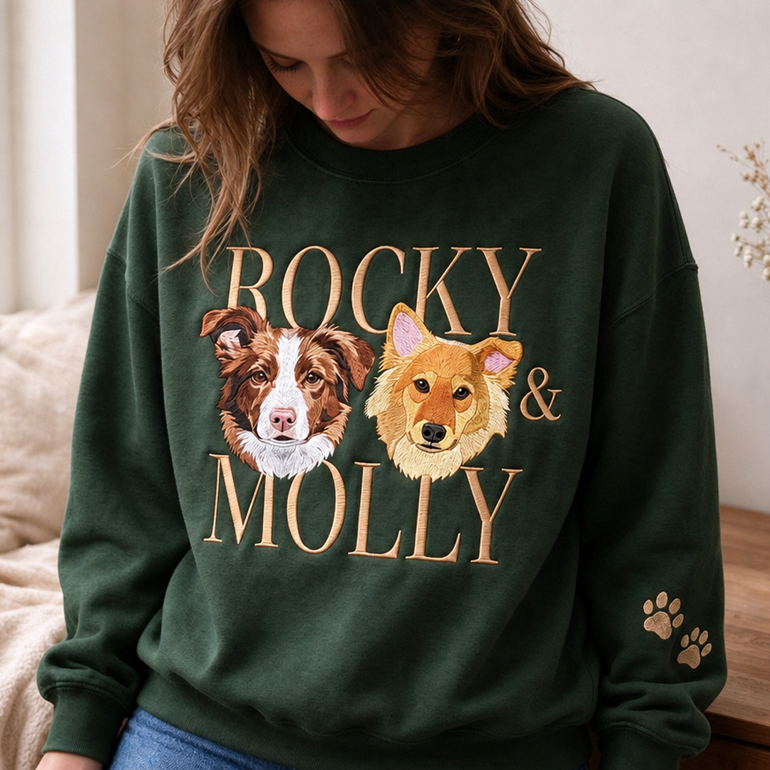 Custom Big Name Pet Portrait Sweatshirt with Paw Sleeve