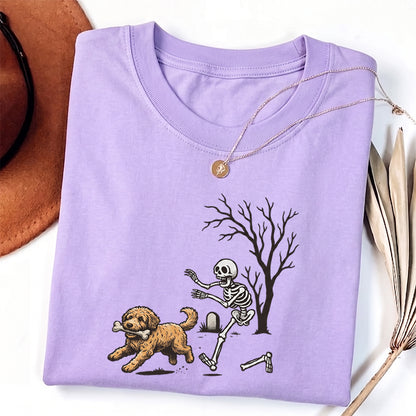 Puptailor Personalized Fun Skull Chasing Dog Halloween T-Shirt for Pet Lovers